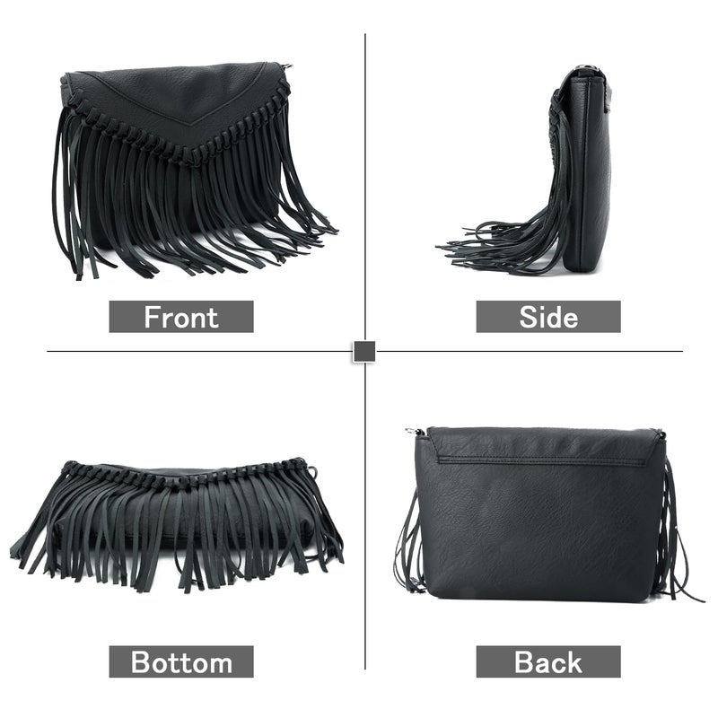 LUI SUI Women Fringe Hobo Purse Vintage Tassel Shoulder Bag Black Tassel Handbags - Image 5